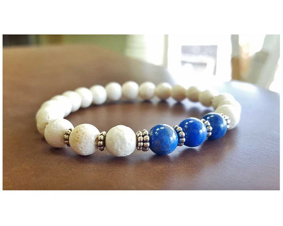 LAPIS and White CORAL with SILVER Beaded Bracelet