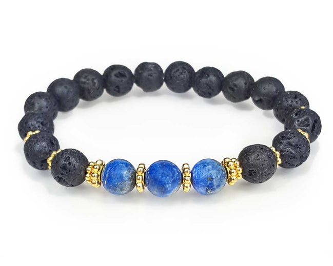 Lapis and Lava Stone with Gold Beaded Bracelet
