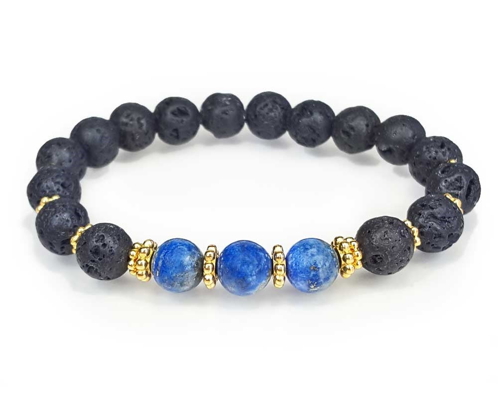 Lapis and Lava Stone with Gold Beaded Bracelet