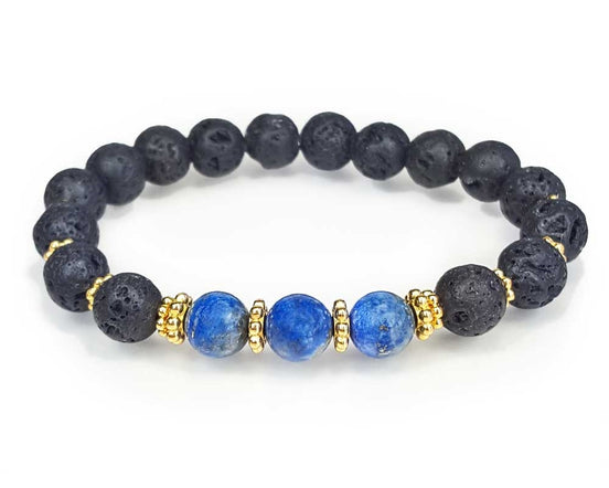 Lapis and Lava Stone with Gold Beaded Bracelet