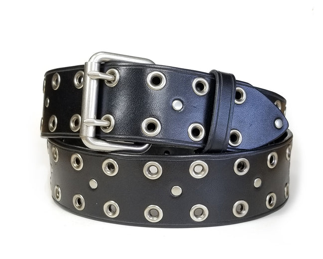 BLACK Leather Rivet & Grommet Belt