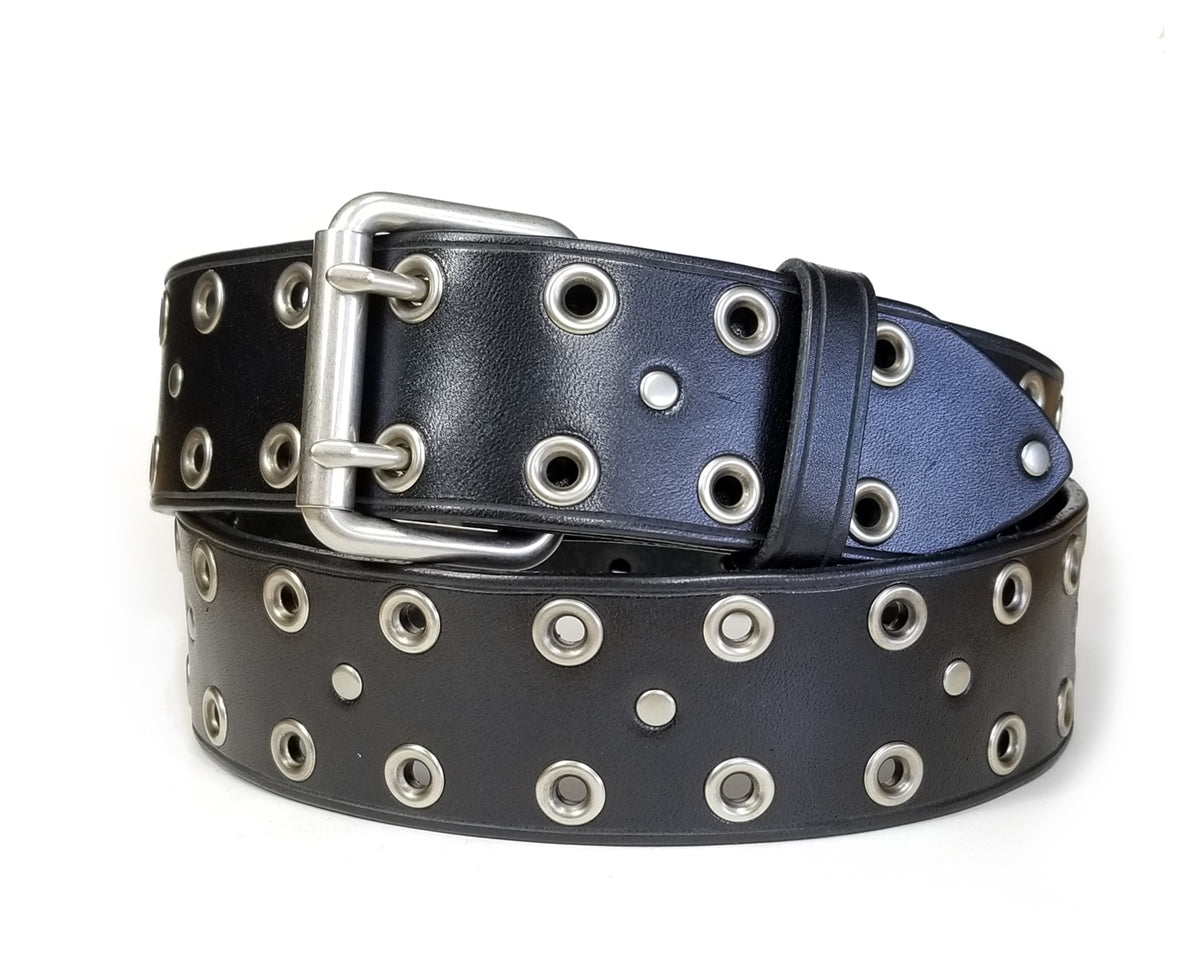 BLACK Leather Rivet & Grommet Belt