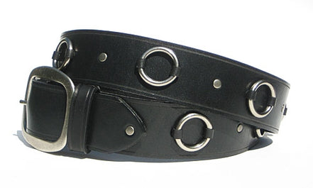 1.5" Black  Leather Ring Belt