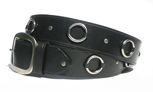 1.5" Black  Leather Ring Belt