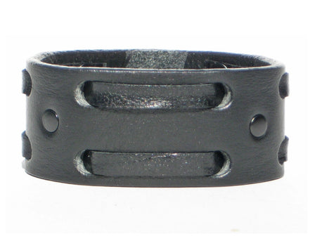 1 1/4" Double Weave Black Leather Cuff-Black on Black