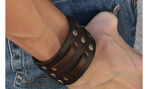 1 3/4" Double Weave Brown Leather Cuff