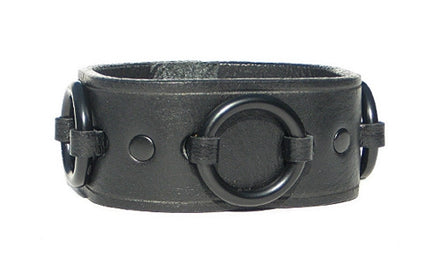 1 1/4" Black Leather Ring Cuff_ black hardware