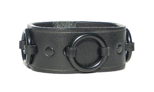 1 1/4" Black Leather Ring Cuff_ black hardware