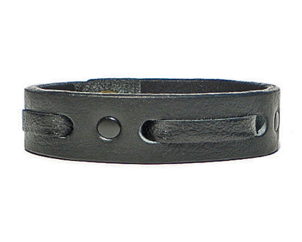 3/4" Single Weave Black Leather Cuff Bracelet