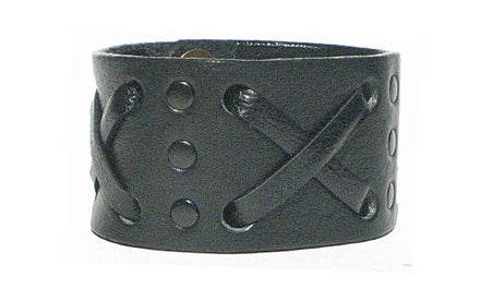 1 3/4" "X" Weave Cuff /Black hardware on Black leather