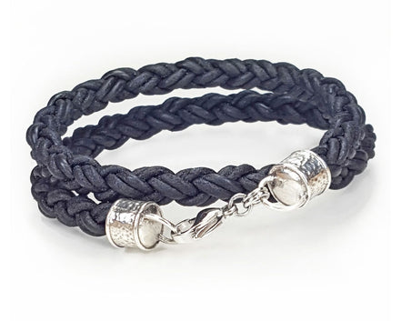 Double Wrap Braided Leather Rope Bracelet - Black