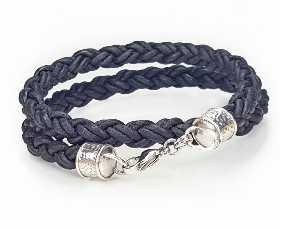 Double Wrap Braided Leather Rope Bracelet - Black