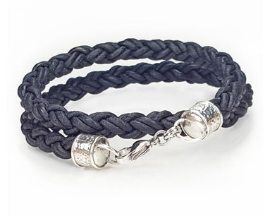 Double Wrap Braided Leather Rope Bracelet - Black