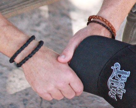 Double Wrap Braided Leather Rope Bracelet - Black