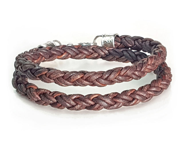 Braided Leather Rope Bracelet - Double Wrap - Brown