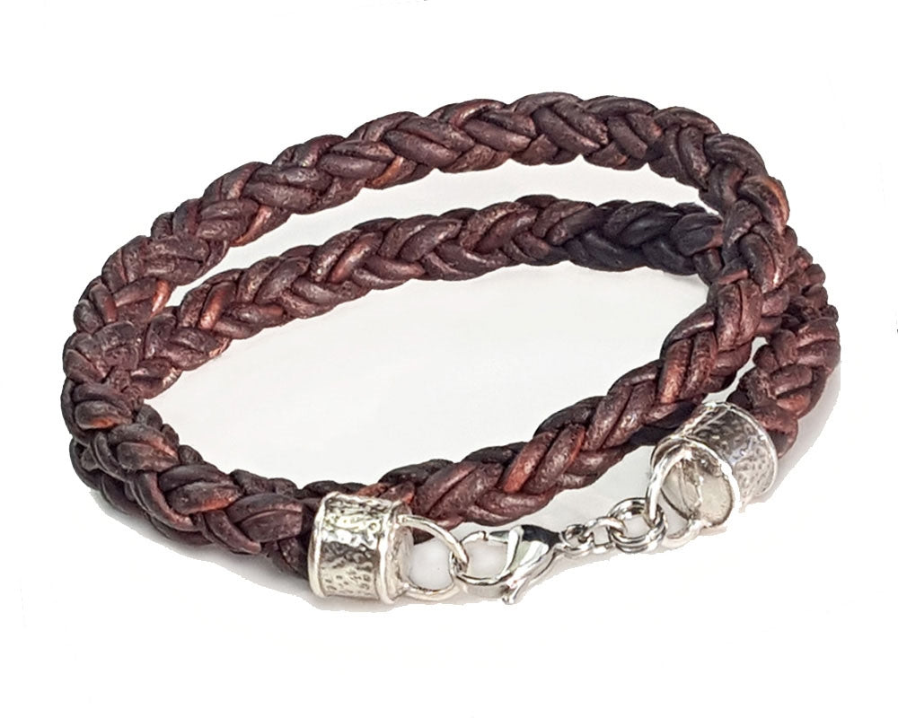 Double Wrap Braided Leather Rope Bracelet - Brown
