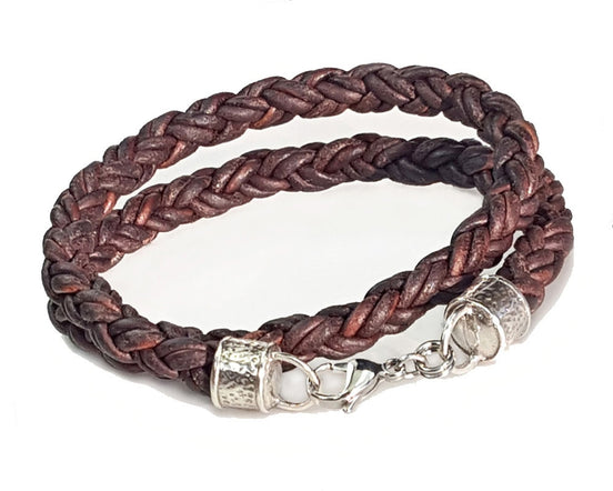 Double Wrap Braided Leather Rope Bracelet - Brown