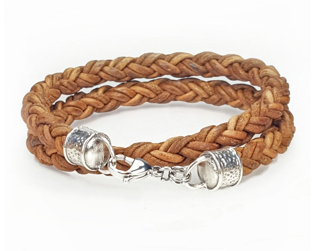 Double Wrap Braided Leather Rope Bracelet - Tan