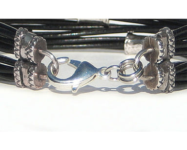 Multi Strand Leather Cord Bracelet with Sterling Silver Beads - Brown