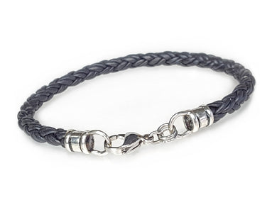 Skinny Braided Leather Bracelet - Black