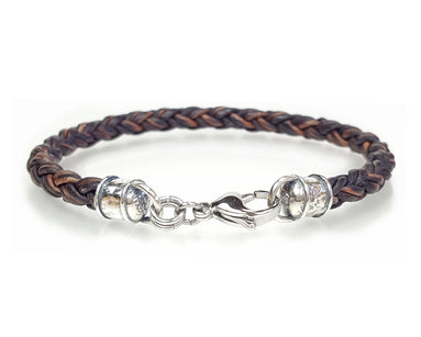 Skinny Braided Leather Bracelet - Brown