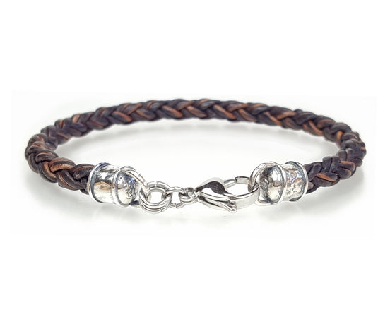 Skinny Braided Leather Bracelet - Brown