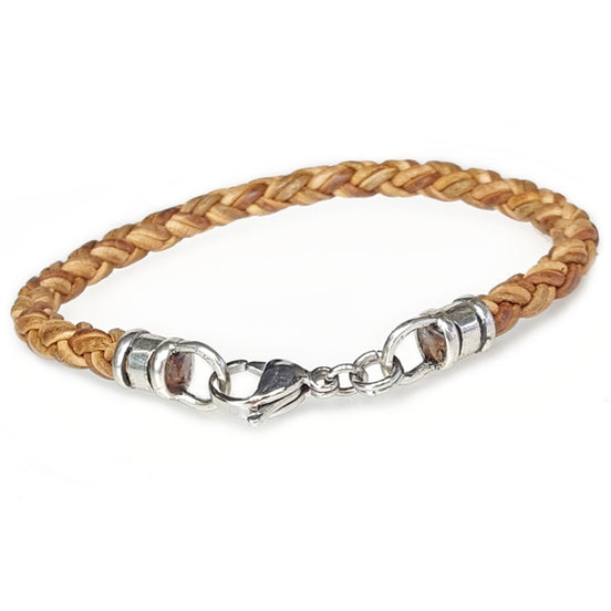 Skinny Braided Leather Bracelet - Tan