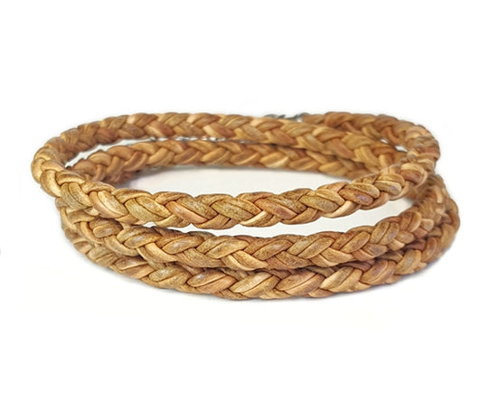 Skinny TAN TRIPLE Wrap Braided Leather Bracelet Natural Tan