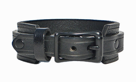 1" Wide Buckle Leather Cuff - Black