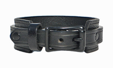 1" Wide Buckle Leather Cuff - Black