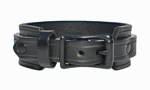 1" Wide Buckle Leather Cuff - Black