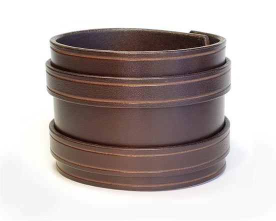 2 1/4" Wide Double Buckle Leather Cuff - Brown