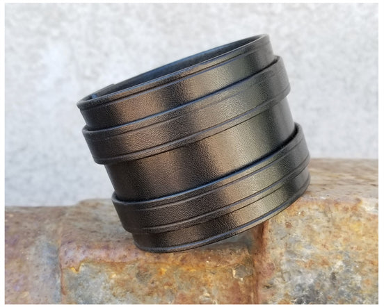 2 1/4" Wide Double Buckle Leather Cuff - Black