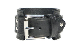 1 3/4" Wide Buckle Leather Cuff - Black