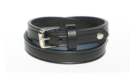 1/2" Wide Double Wrap Leather Bracelet - Black