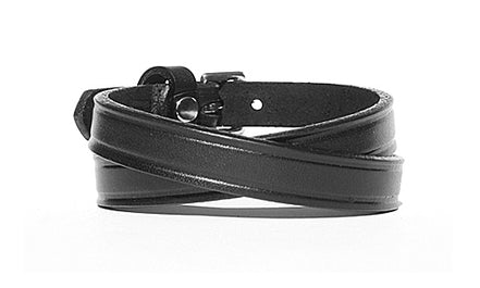 1/2" Wide Double Wrap Leather Bracelet - Black
