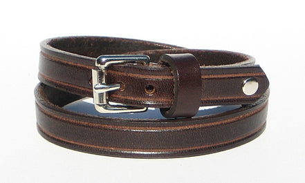 1/2" Wide Double Wrap Leather Bracelet - Brown
