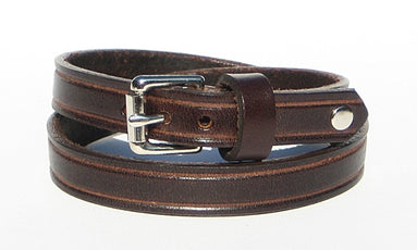 1/2" Wide Double Wrap Leather Bracelet - Brown