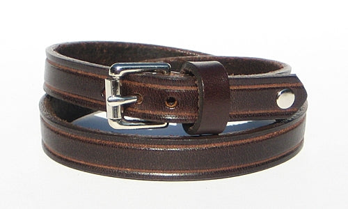 1/2" Wide Double Wrap Leather Bracelet - Brown