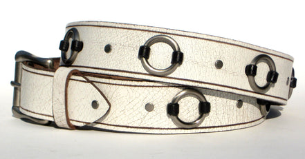 1 1/2" Wide Ring Belt - Crackle White OLD