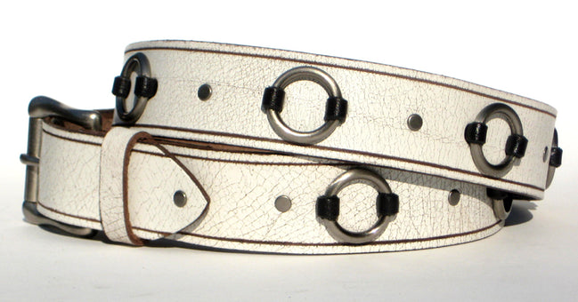 1 1/2" Wide Ring Belt - Crackle White OLD