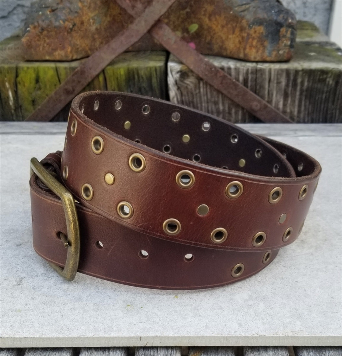 BROWN Leather Rivet & Grommet Belt 38