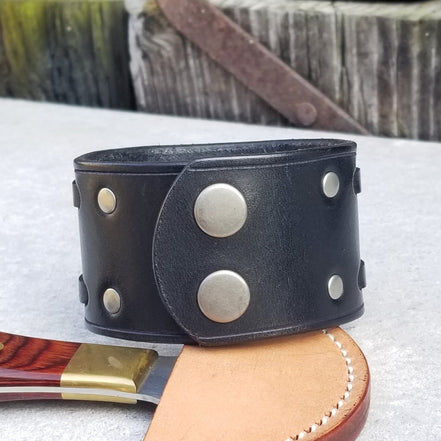 1 3/4" Wide Double Weave Snap Cuff - Black