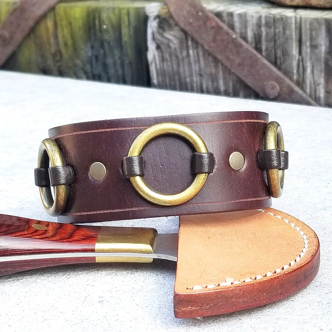 1 1/4" Brown Leather Ring Cuff