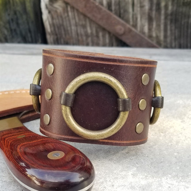 1 3/4" Brown Leather Ring Cuff