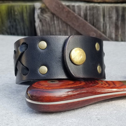 1 1/4" Wide X Weave Snap Cuff - Black