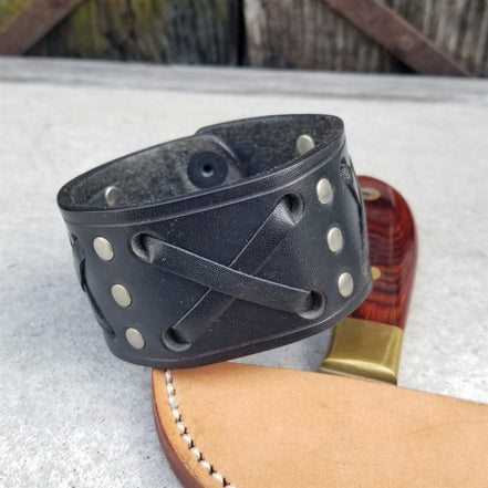 1 3/4" Black Leather "X" Cuff
