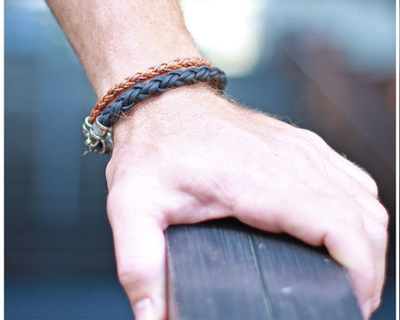 Black Braided Leather Rope Bracelet