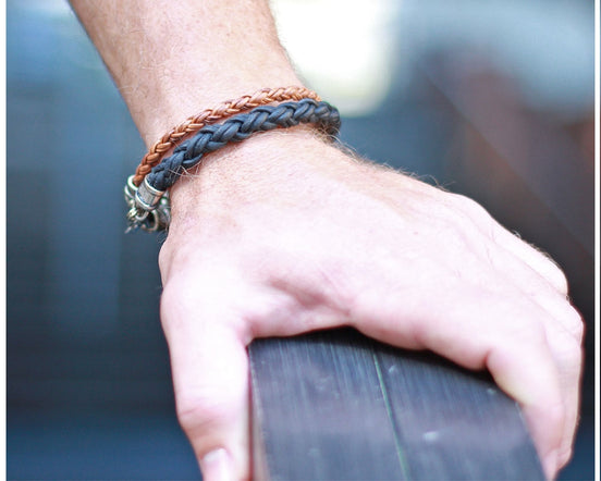 Black Braided Leather Rope Bracelet