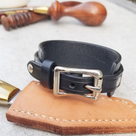 1" BLACK Leather Cuff / 7" Wrist